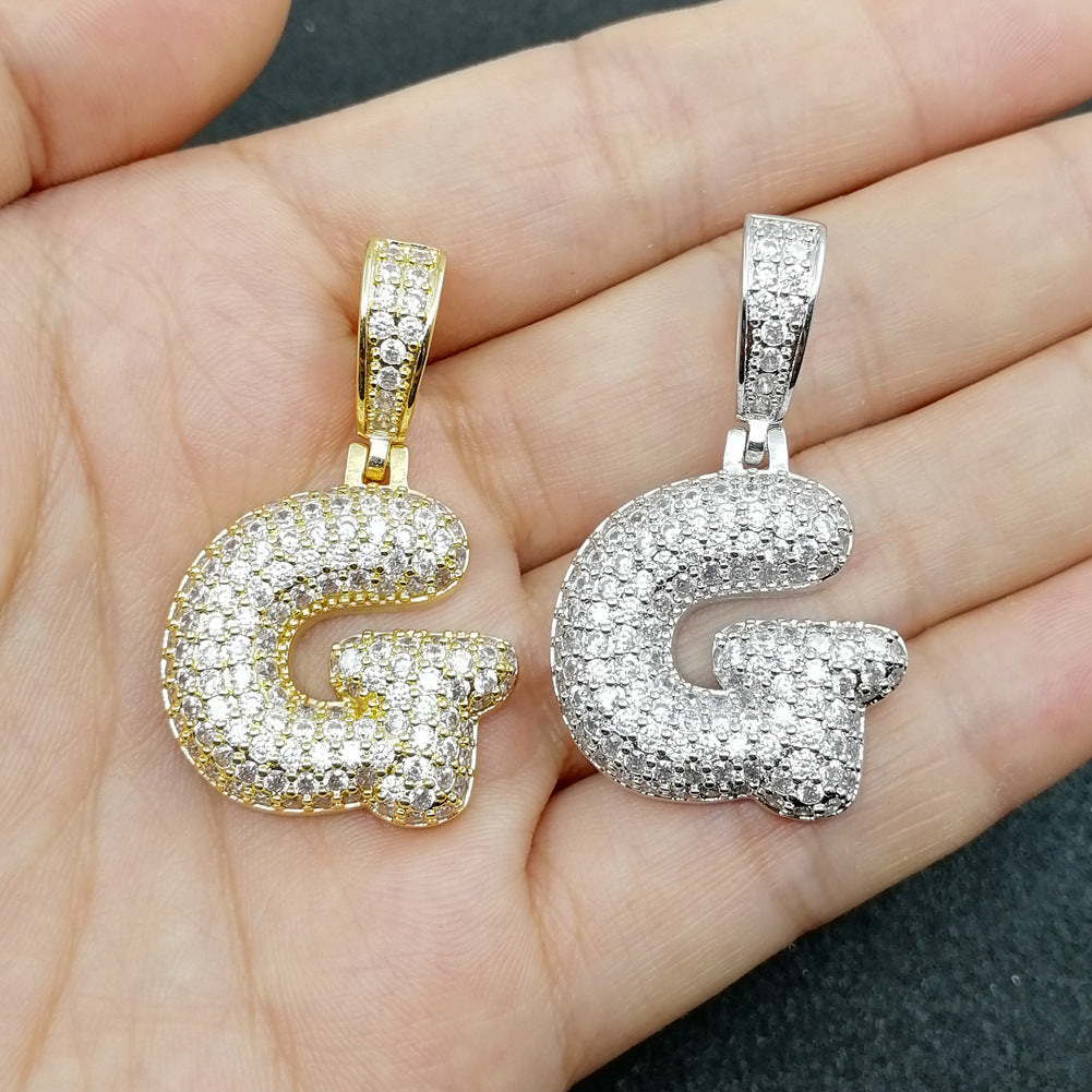 Iced 26 Bubble Letters Pendant In White Gold