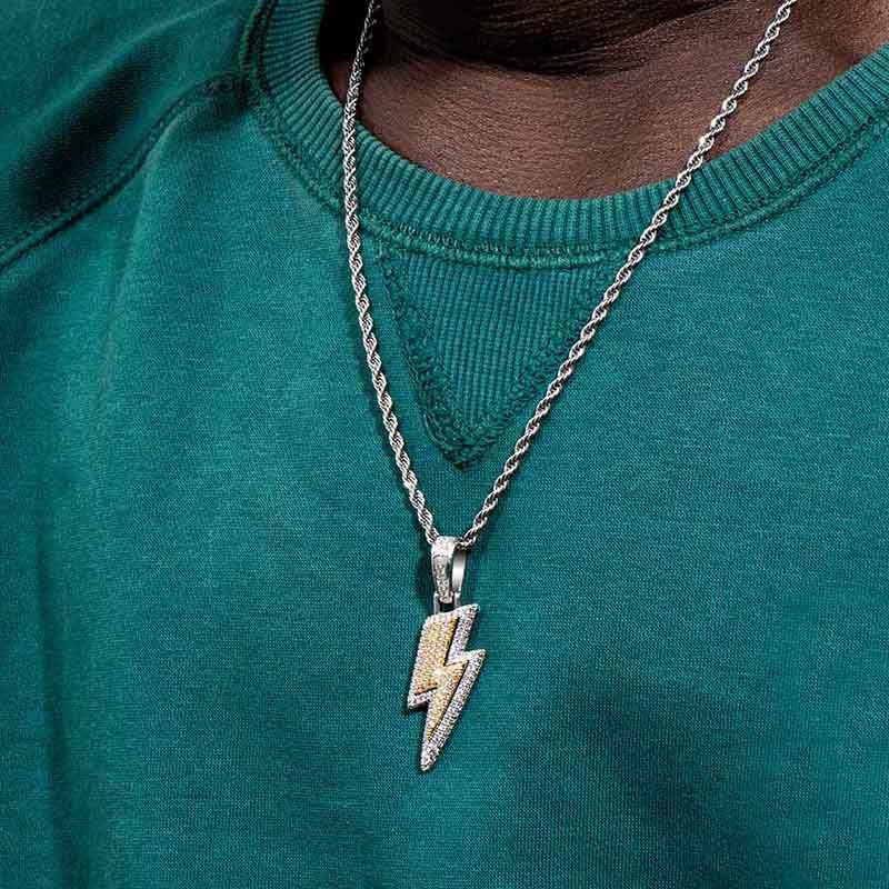 Iced Lightning Bolt Pendant in White Gold