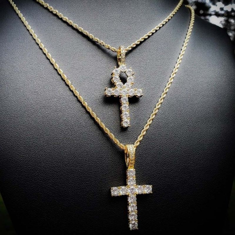 Iced Ankh Pendant in 14K Gold