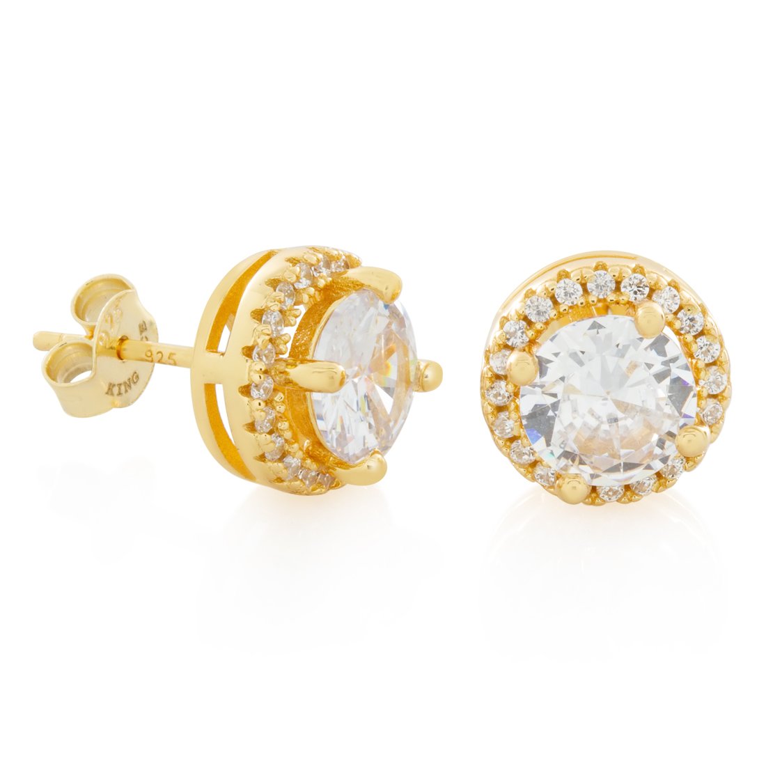 Halo Brilliant-Cut Stud Earrings in 14K Gold