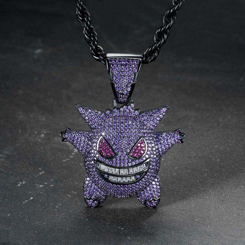 Purple Iced Gengar Pendant in Black Gold