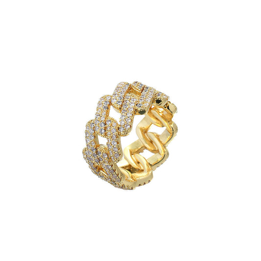 11mm Iced Prong Cuban Ring in 14K Gold