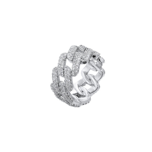 11mm Iced Prong Cuban Ring in White Gold